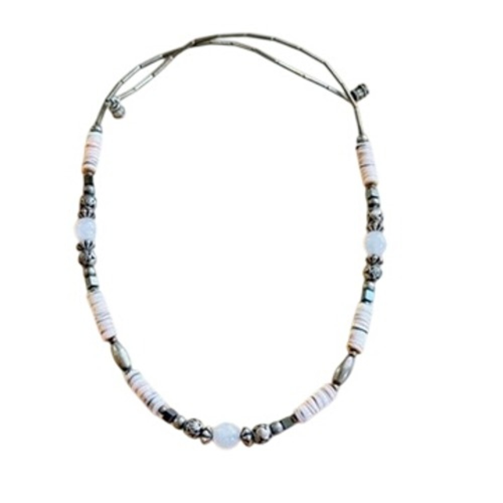 VTG Native American Heart Rose Quartz Necklace Natural Heishi Beads Choker 70s